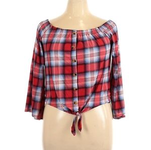 Plaid Tie Front Top
